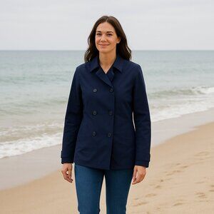 Lands’ End Womens Medium Navy Blue Bonded Mac Peacoat Rain Jacket